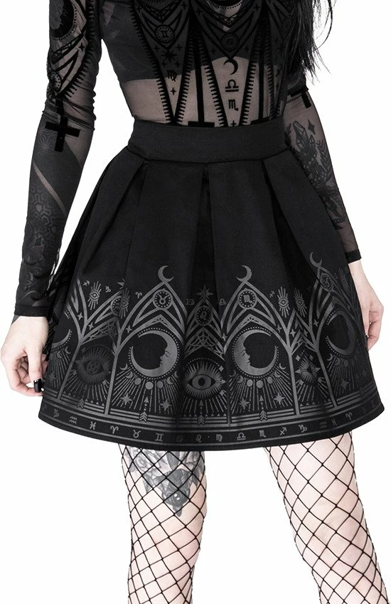 Restyle Skirts Black Gothic Fortune Teller Pleated Mini Skirt