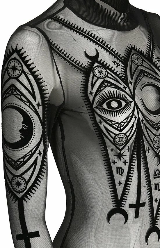 Restyle Standard Tops Black Gothic Fortune Teller See-Through Mesh Turtleneck Bodysuit - Image 4