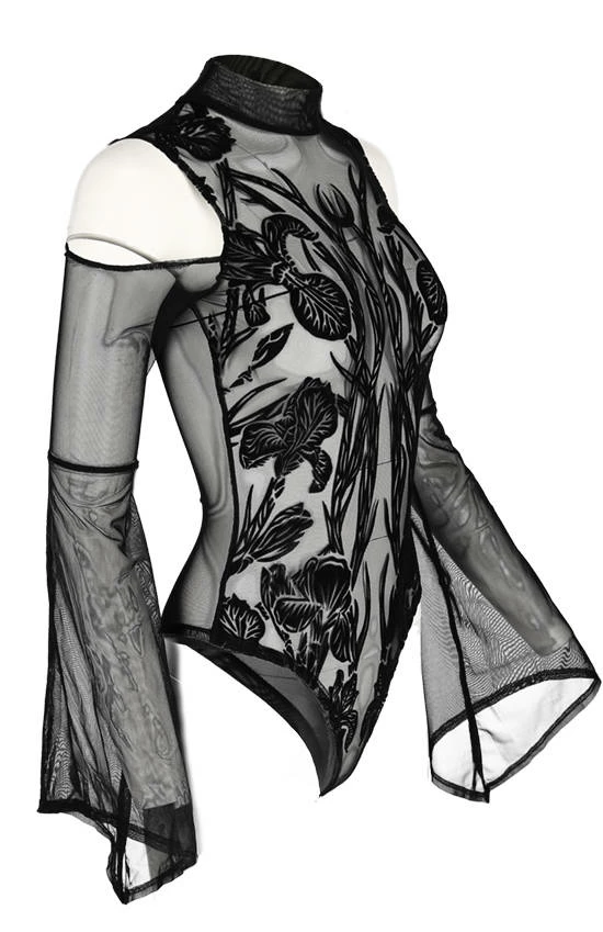 Restyle Standard Tops Black Gothic Iris Cold Shoulder Bodysuit - Image 2