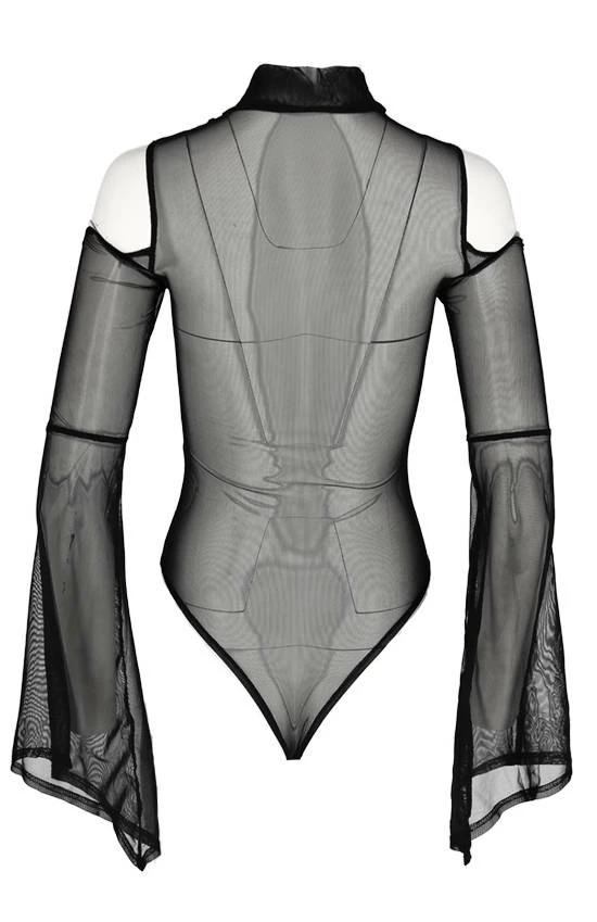 Restyle Standard Tops Black Gothic Iris Cold Shoulder Bodysuit - Image 3