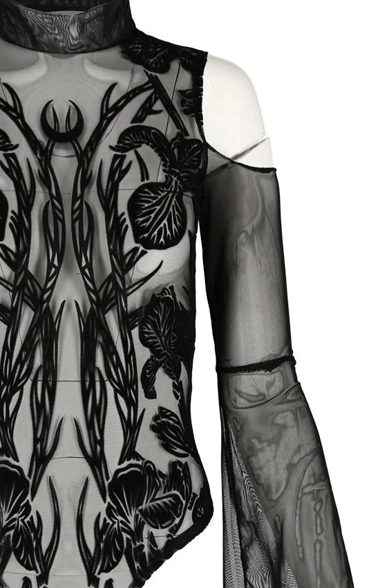 Restyle Standard Tops Black Gothic Iris Cold Shoulder Bodysuit - Image 4