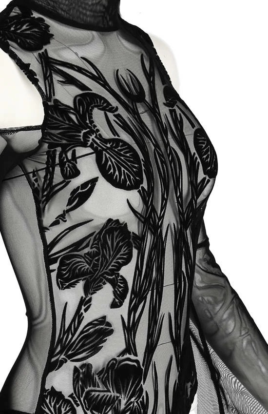 Restyle Standard Tops Black Gothic Iris Cold Shoulder Bodysuit - Image 5