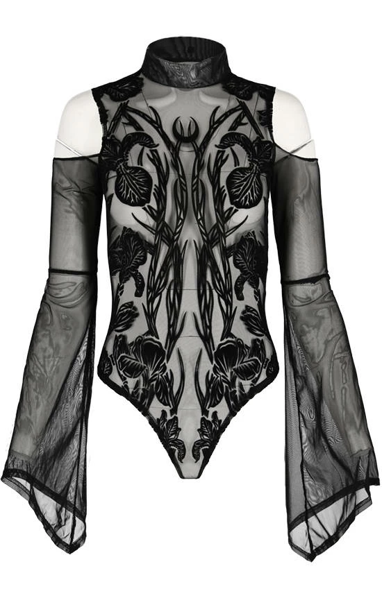Restyle Standard Tops Black Gothic Iris Cold Shoulder Bodysuit