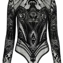 Restyle Standard Tops Black Gothic Mesh Cathedral Corset Bodysuit