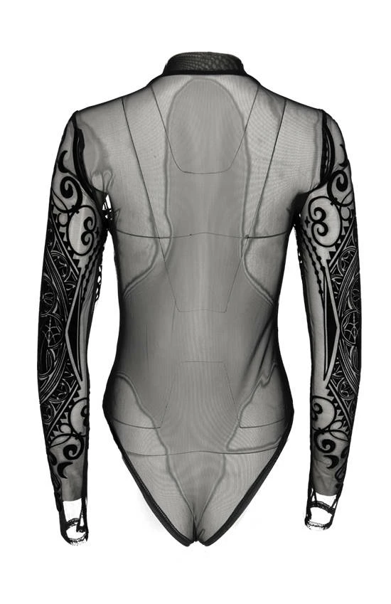 Restyle Standard Tops Black Gothic Mesh Cathedral Corset Bodysuit - Image 6