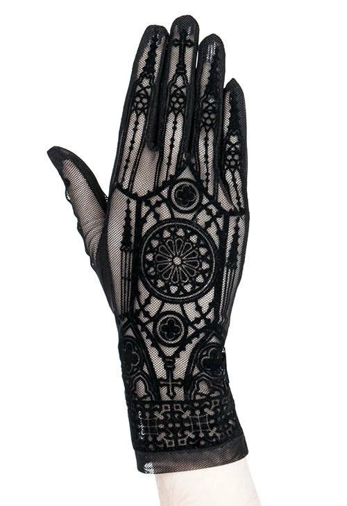 Restyle Black Gothic Mesh Gloves With Cathedral Pattern - Image 2