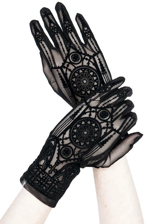 Restyle Black Gothic Mesh Gloves With Cathedral Pattern - Image 5