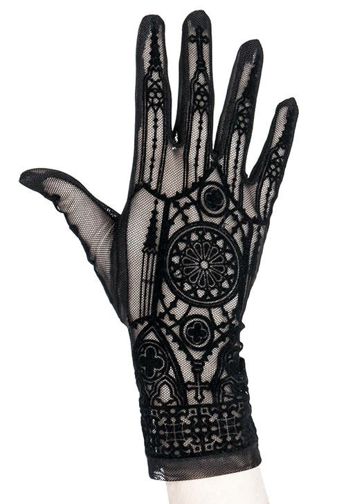 Restyle Black Gothic Mesh Gloves With Cathedral Pattern