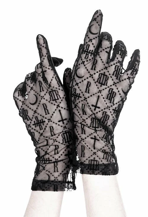 Restyle Black Gothic Mesh Luxurious Goth Gloves - Image 2