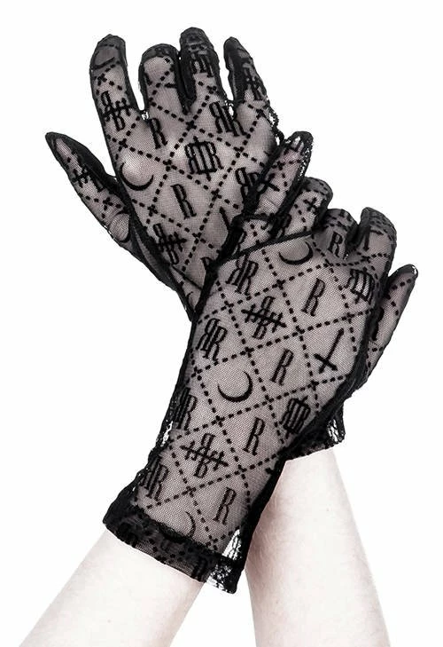 Restyle Black Gothic Mesh Luxurious Goth Gloves - Image 3
