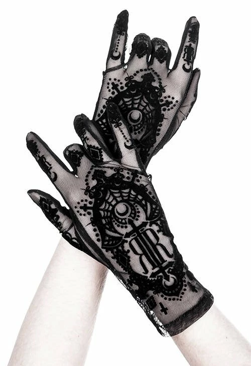 Restyle Gloves Black Gothic Mesh Saint Goth Sleeves - Image 2
