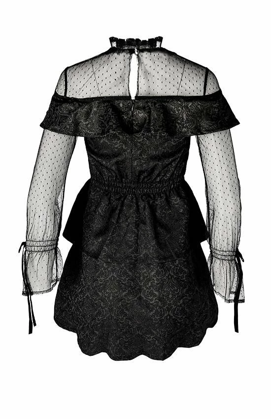 Restyle Dresses Black Gothic Mesh Sleeves Jacquard Layered Mini Dress - Image 3