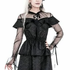 Restyle Dresses Black Gothic Mesh Sleeves Jacquard Layered Mini Dress