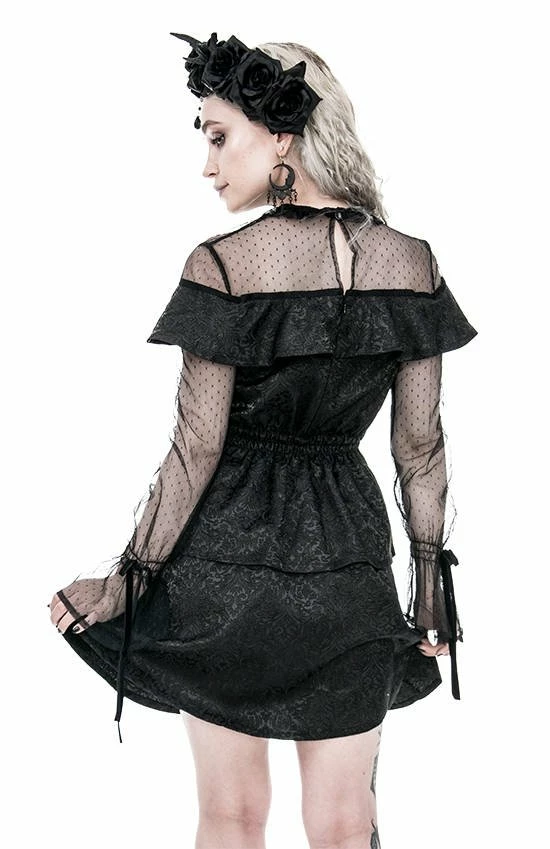 Restyle Dresses Black Gothic Mesh Sleeves Jacquard Layered Mini Dress - Image 6