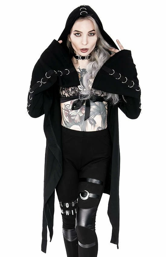 Restyle Jackets Black Gothic Oversized Hood D-Rings Asymmetrical Sweatshirt - Image 2