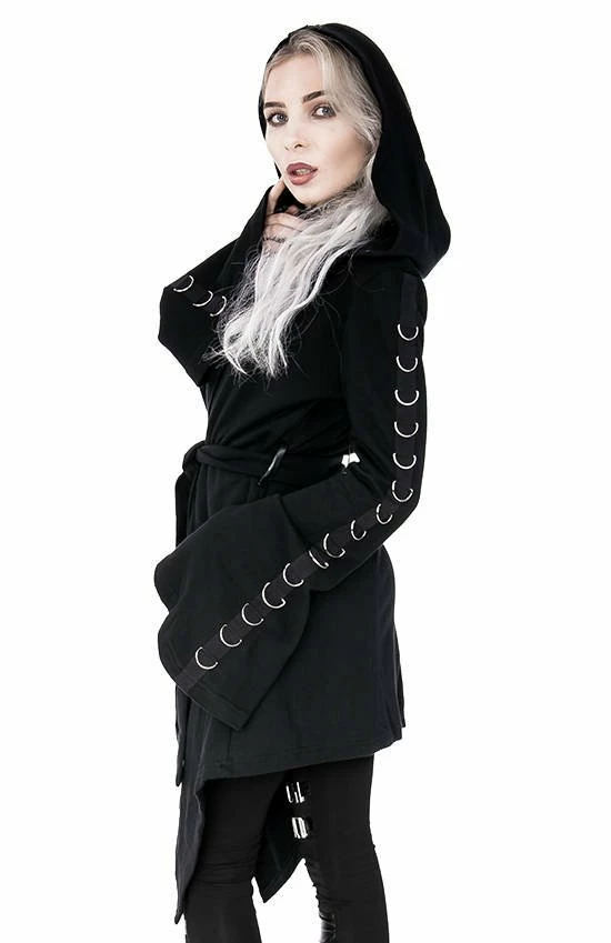 Restyle Jackets Black Gothic Oversized Hood D-Rings Asymmetrical Sweatshirt - Image 4