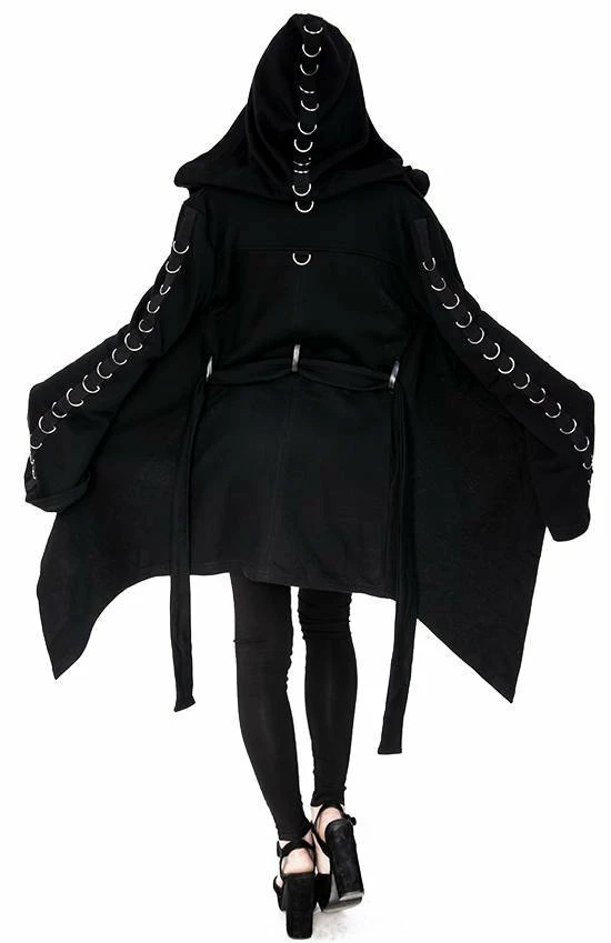 Restyle Jackets Black Gothic Oversized Hood D-Rings Asymmetrical Sweatshirt - Image 5