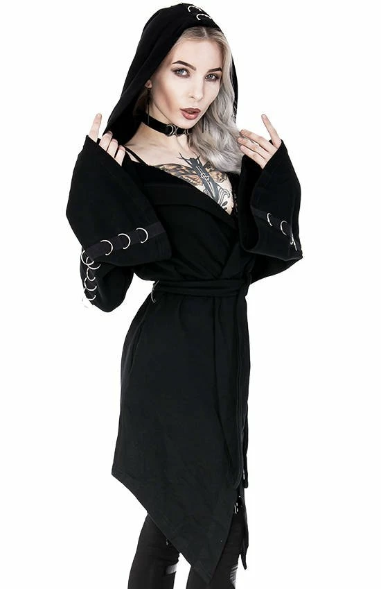 Restyle Jackets Black Gothic Oversized Hood D-Rings Asymmetrical Sweatshirt - Image 6