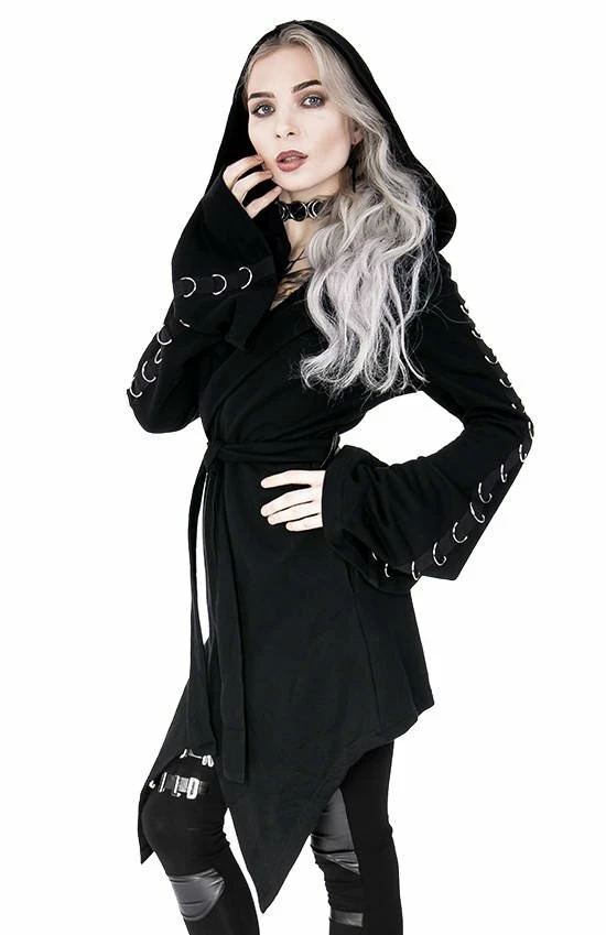 Restyle Jackets Black Gothic Oversized Hood D-Rings Asymmetrical Sweatshirt