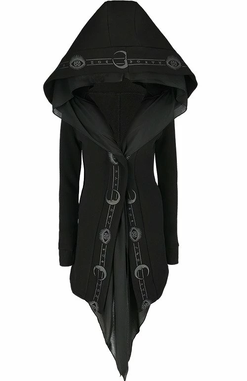 Restyle Jackets Black Gothic Oversized Hood Fortune Teller Long Asymmetrical Jacket - Image 2