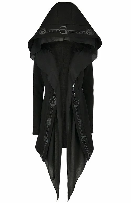 Restyle Jackets Black Gothic Oversized Hood Fortune Teller Long Asymmetrical Jacket - Image 3