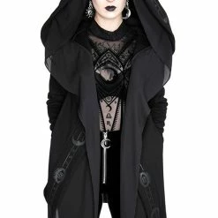 Restyle Jackets Black Gothic Oversized Hood Fortune Teller Long Asymmetrical Jacket