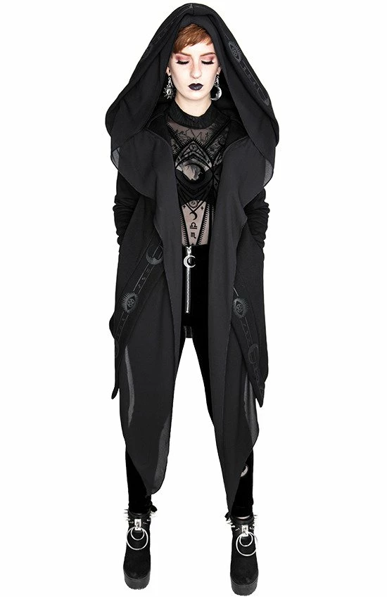 Restyle Jackets Black Gothic Oversized Hood Fortune Teller Long Asymmetrical Jacket - Image 6