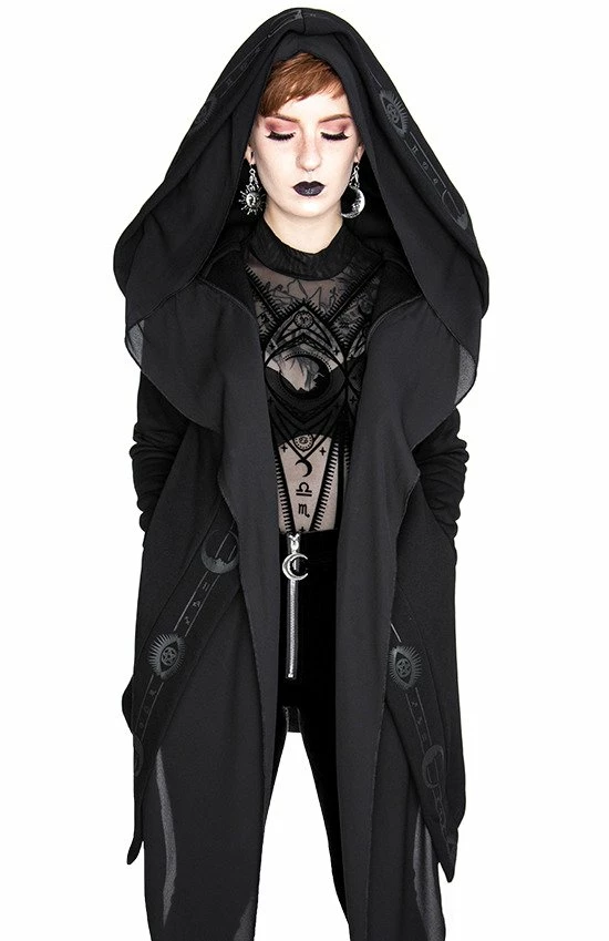 Restyle Jackets Black Gothic Oversized Hood Fortune Teller Long Asymmetrical Jacket