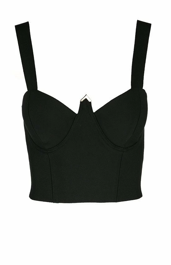 Restyle Standard Tops Black Gothic Padded Cuffs Strap Sleeves Crop Top - Image 2