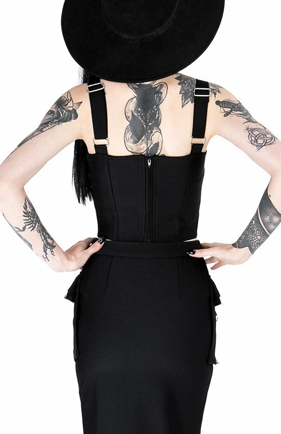 Restyle Standard Tops Black Gothic Padded Cuffs Strap Sleeves Crop Top - Image 4