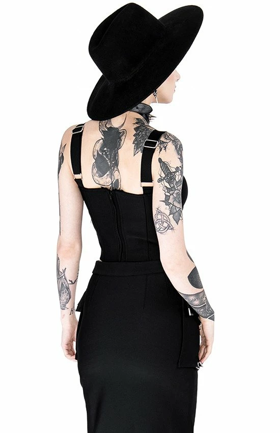 Restyle Standard Tops Black Gothic Padded Cuffs Strap Sleeves Crop Top - Image 5