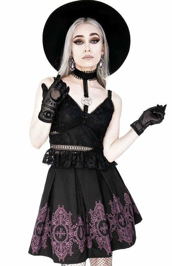 Restyle Standard Tops Black Gothic Pentagram Transparent Belt Peplum Lace Top - Image 3