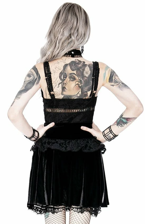 Restyle Standard Tops Black Gothic Pentagram Transparent Belt Peplum Lace Top - Image 5