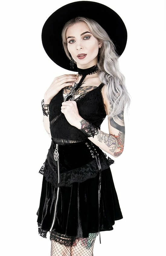 Restyle Standard Tops Black Gothic Pentagram Transparent Belt Peplum Lace Top - Image 6