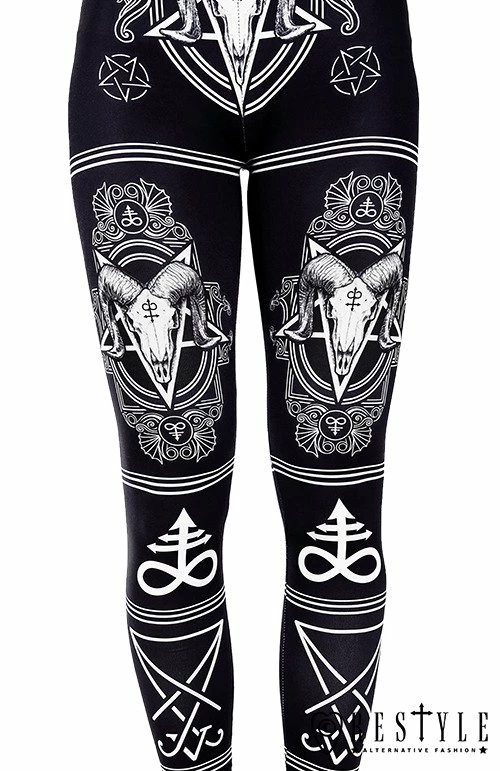 Restyle Black Gothic Ram Skulls Pentagrams Leviatan Crosses Leggings - Image 2