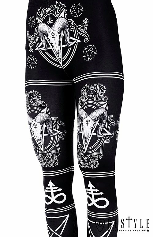 Restyle Black Gothic Ram Skulls Pentagrams Leviatan Crosses Leggings - Image 4