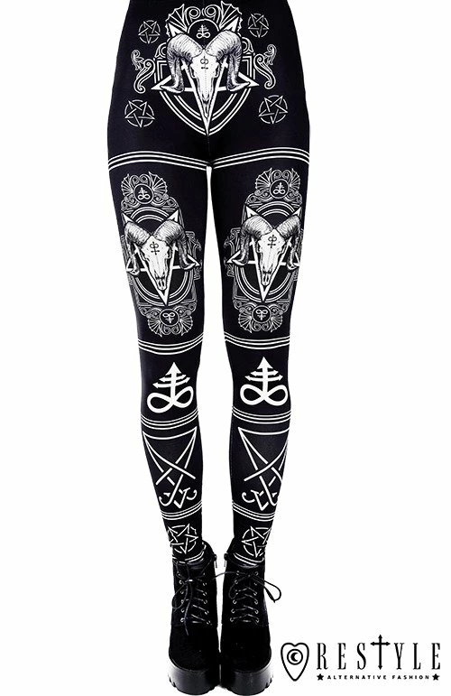 Restyle Black Gothic Ram Skulls Pentagrams Leviatan Crosses Leggings