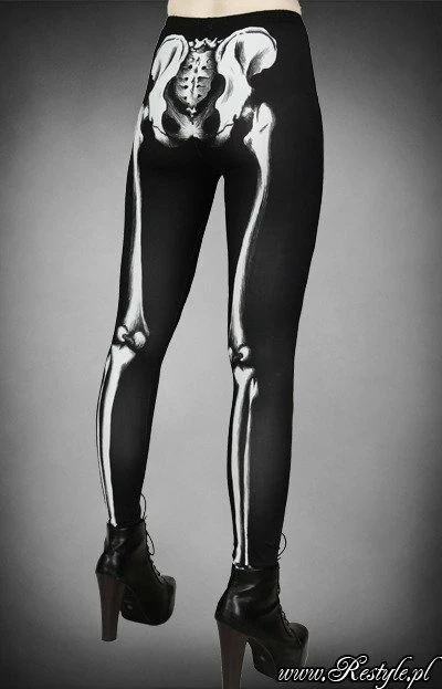 Restyle Black Gothic Skeleton Print Leggings - Image 4