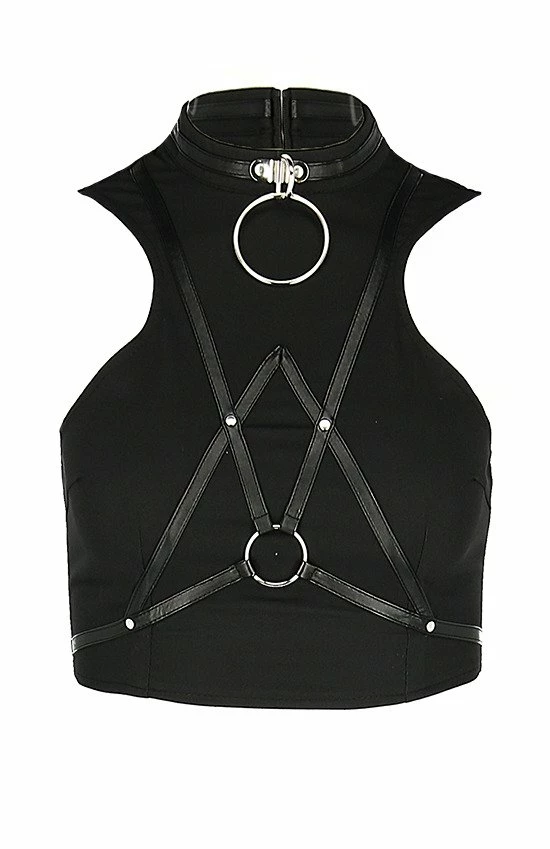 Restyle Standard Tops Black Gothic Sleeveless Villain Harness Crop Top - Image 2