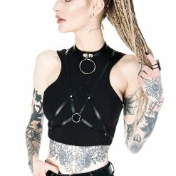 Restyle Standard Tops Black Gothic Sleeveless Villain Harness Crop Top