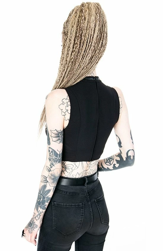Restyle Standard Tops Black Gothic Sleeveless Villain Harness Crop Top - Image 5