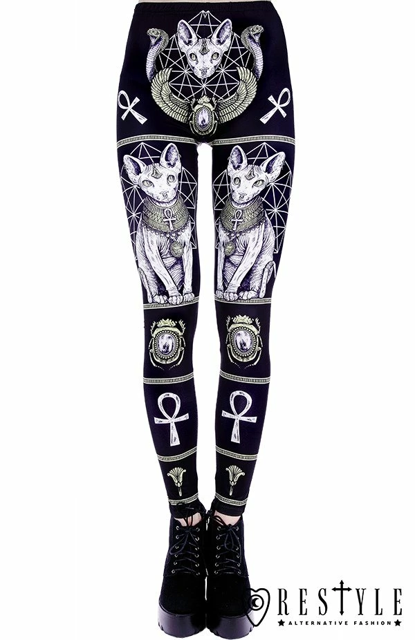 Restyle Black Gothic Sphynx Cats Bastet Occult Leggings