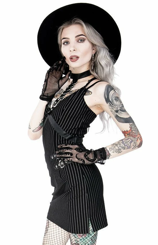 Restyle Dresses Black Gothic Steampunk Collared Pinstripe Mini Dress - Image 4