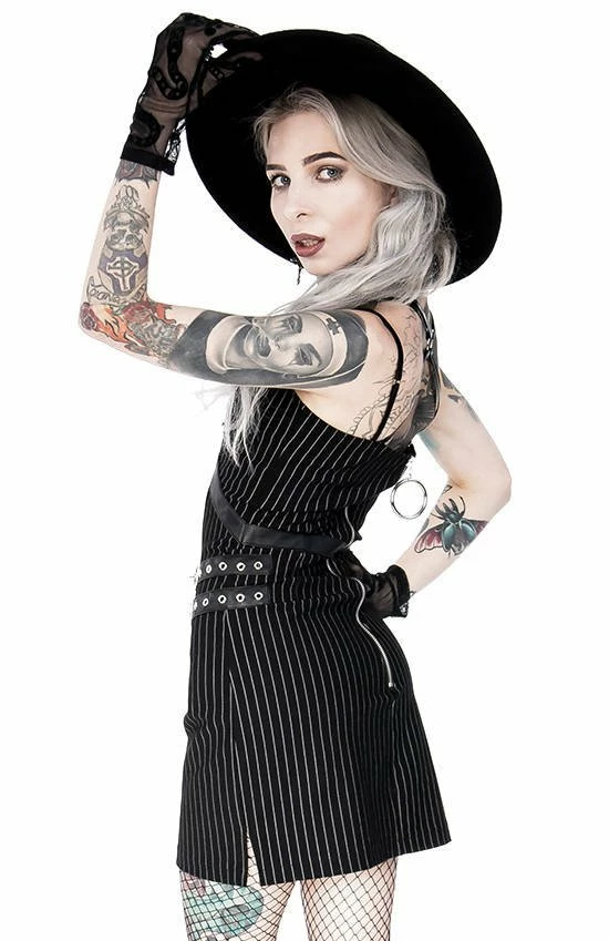 Restyle Dresses Black Gothic Steampunk Collared Pinstripe Mini Dress - Image 5