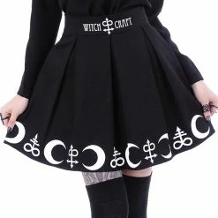 Restyle Skirts Black Gothic Symbols Moon Pleated Mini Skirt