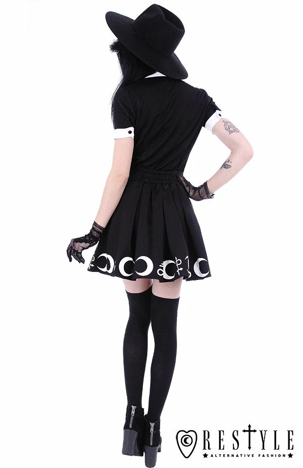 Restyle Skirts Black Gothic Symbols Moon Pleated Mini Skirt - Image 4