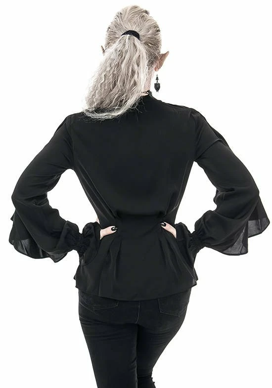 Restyle Standard Tops Black Gothic V Neck Ruffled Shirt - Image 4