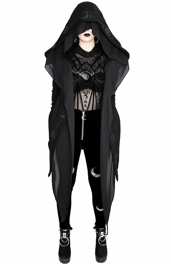 Restyle Black Gothic Zip-Up Moon Pattern Velvet Leggings - Image 6