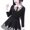 Restyle Skirts Black Henna Pattern Gothic Symbol Moon Pleated Mini Skirt
