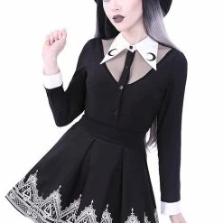 Restyle Skirts Black Henna Pattern Gothic Symbol Moon Pleated Mini Skirt